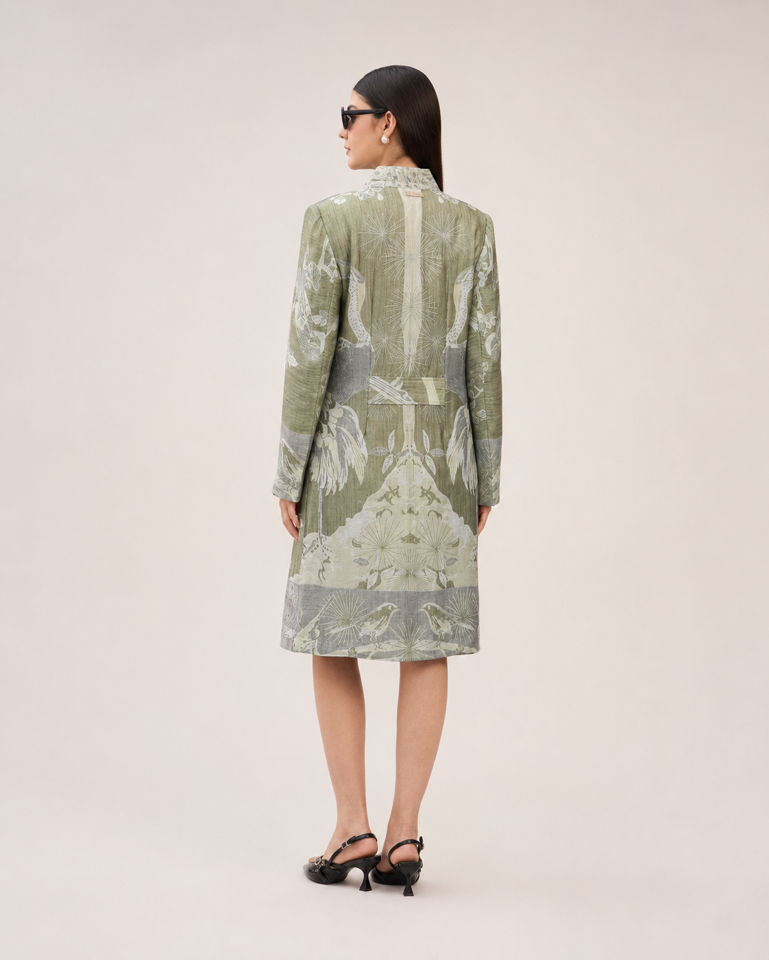 PinkyCoco Sage Floral Women's Statement Coat, construction detail