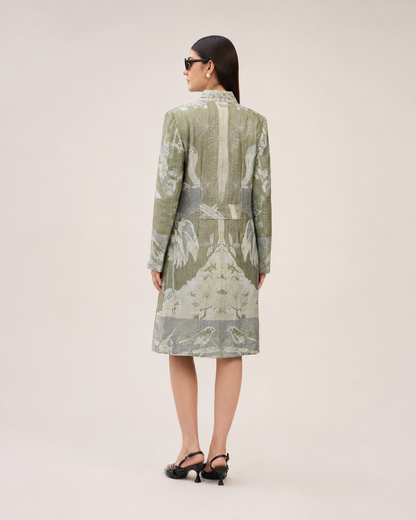 PinkyCoco Sage Floral Women's Statement Coat, construction detail