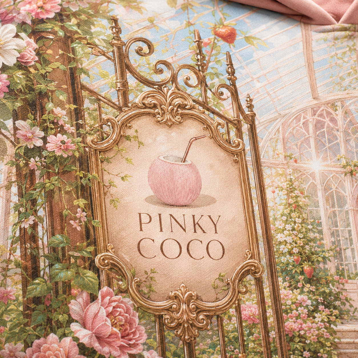 Detail of the hood, cuffs and stitching on the PinkyCoco Strawberry Glasshouse hoodie