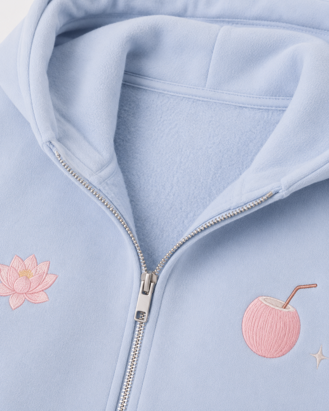 Detail of the hood, cuffs and stitching on the PinkyCoco Swan Lake hoodie
