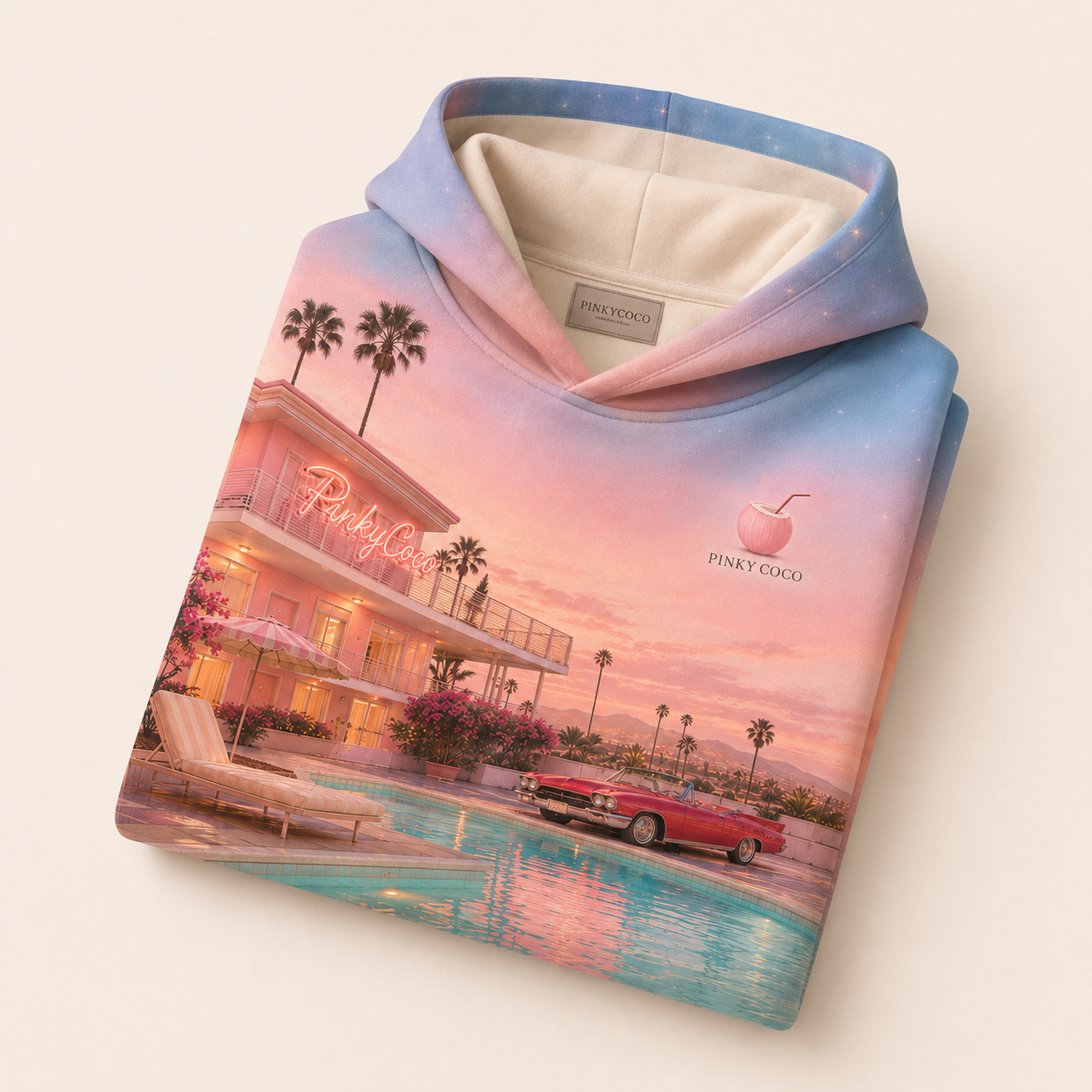 Additional view of the PinkyCoco Afterglow Motel women's hoodie