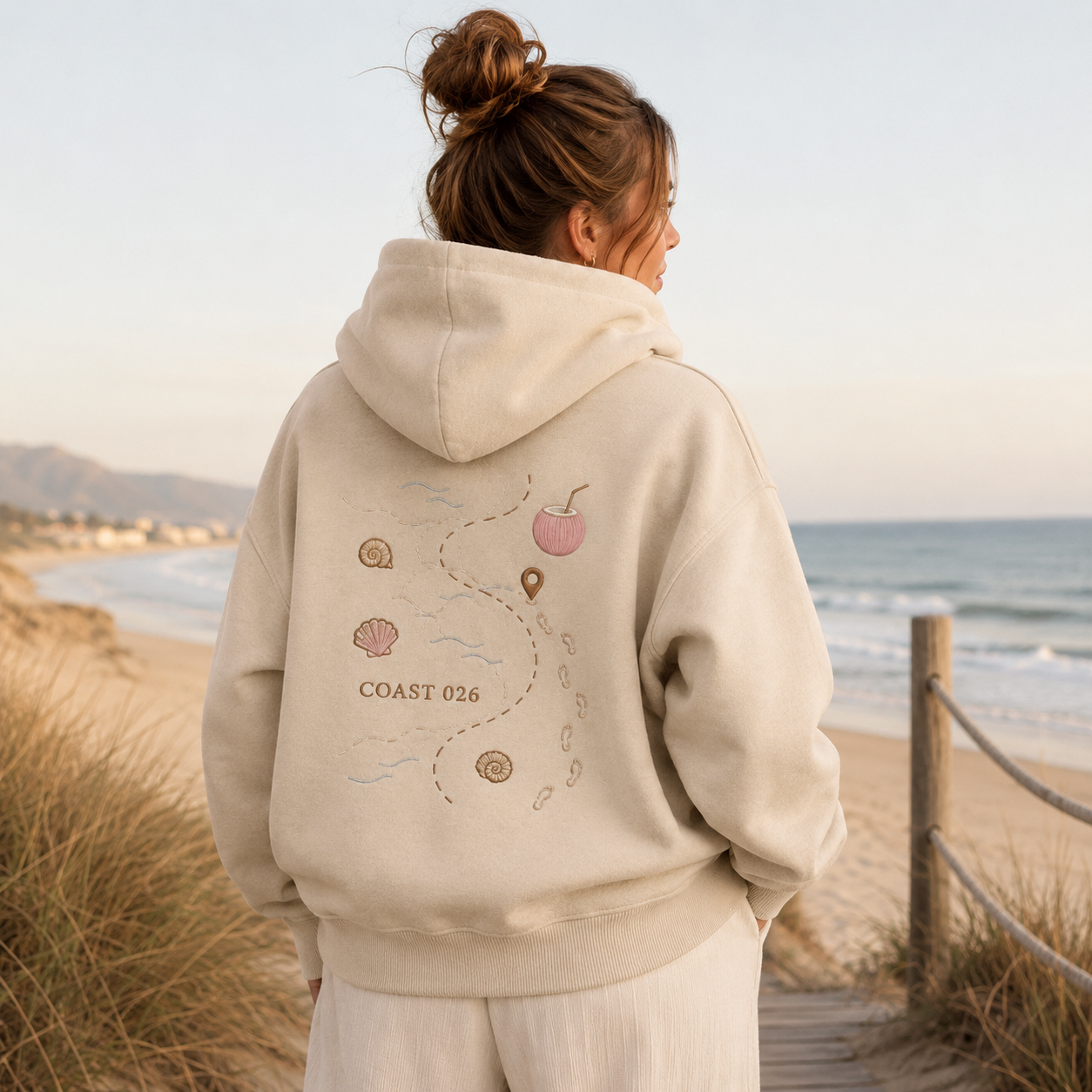 Additional view of the PinkyCoco Barefoot Coastal Coordinates women's hoodie