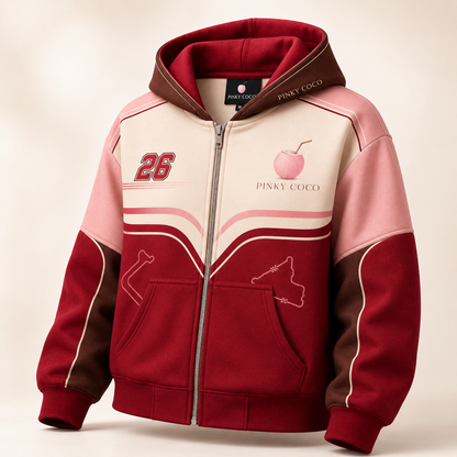 Additional view of the PinkyCoco Cherry Grand Prix women's racing hoodie