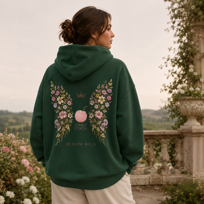 Additional view of the PinkyCoco Emerald Wildflower Butterfly women's hoodie