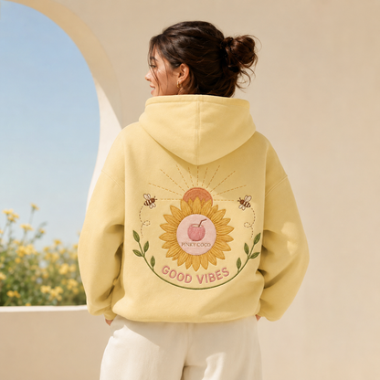 Additional view of the PinkyCoco Sunflower Good Vibes Morning women's hoodie
