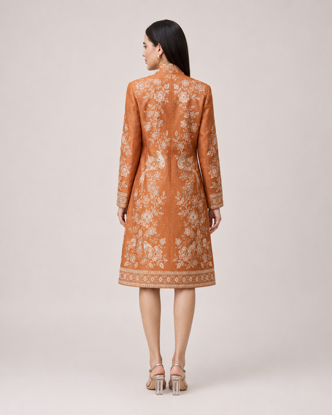 PinkyCoco Terracotta Floral Women's Statement Coat, additional view