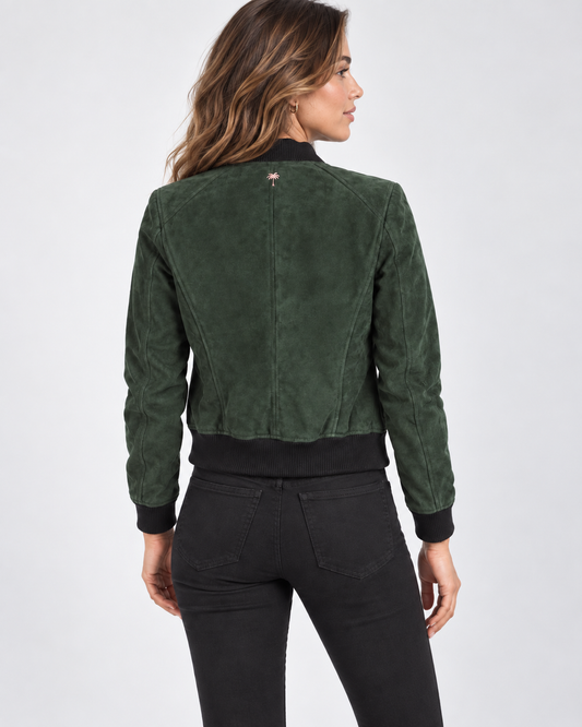 PinkyCoco forest green women's suede bomber jacket - product view 2