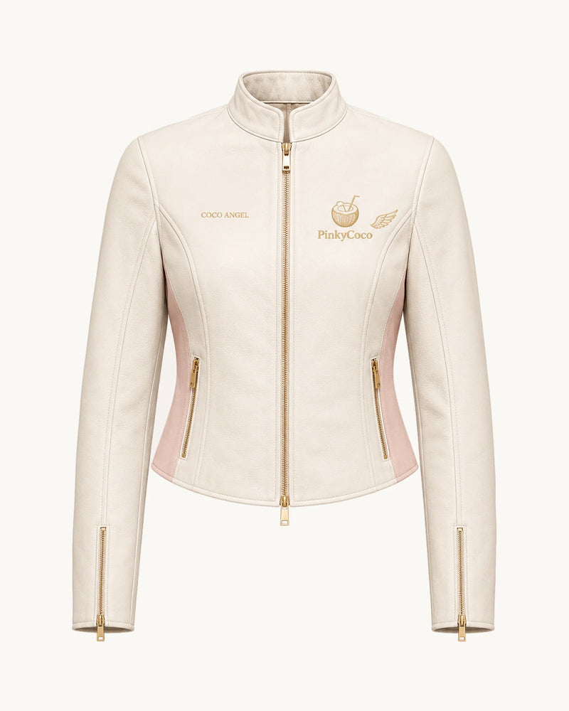 PinkyCoco Angel Wing Pearl Women's Leather Fashion Jacket