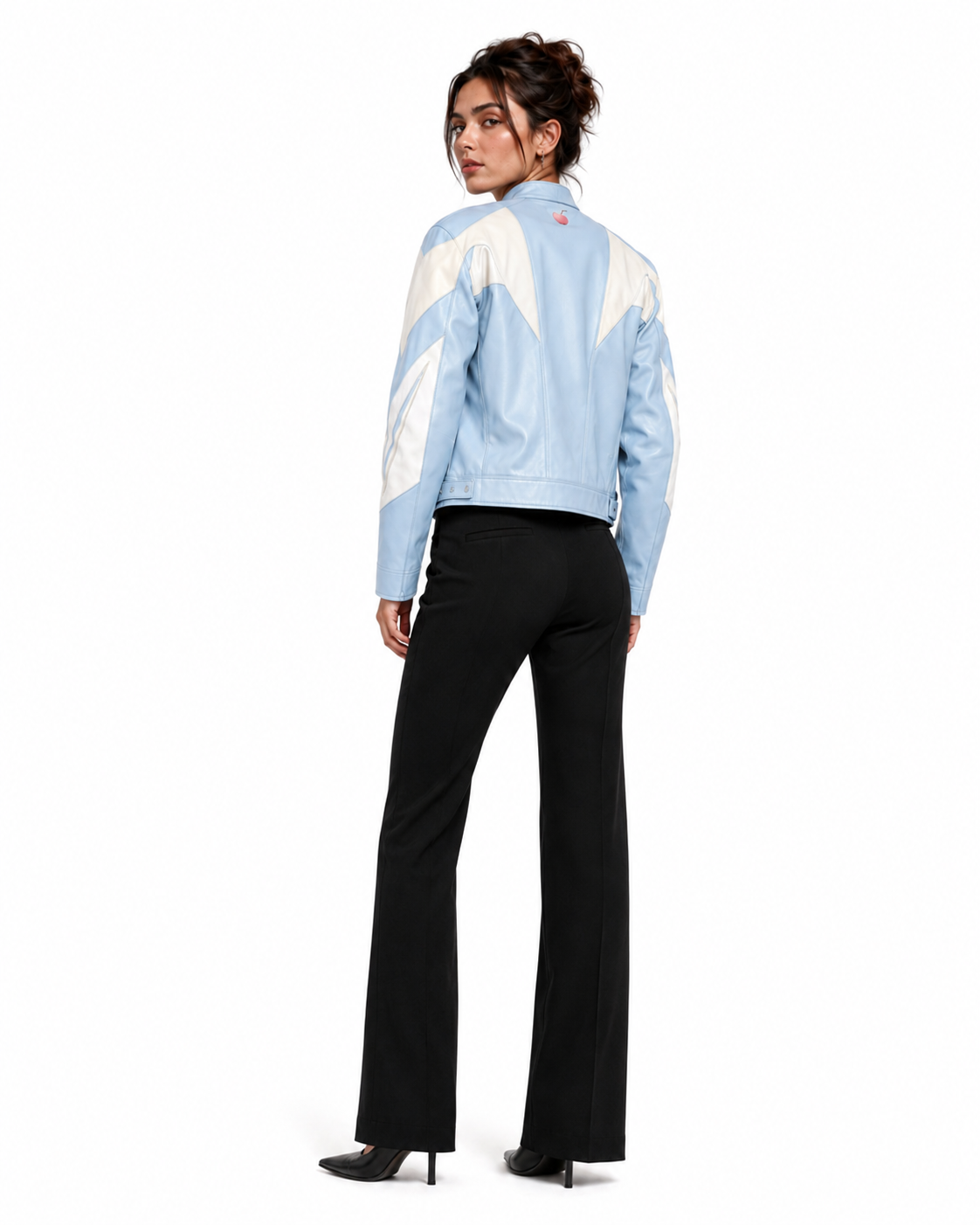 PinkyCoco Baby Blue Retro women's racing jacket back model view
