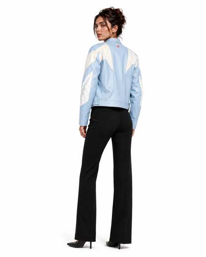 PinkyCoco Baby Blue Retro women's racing jacket back model view