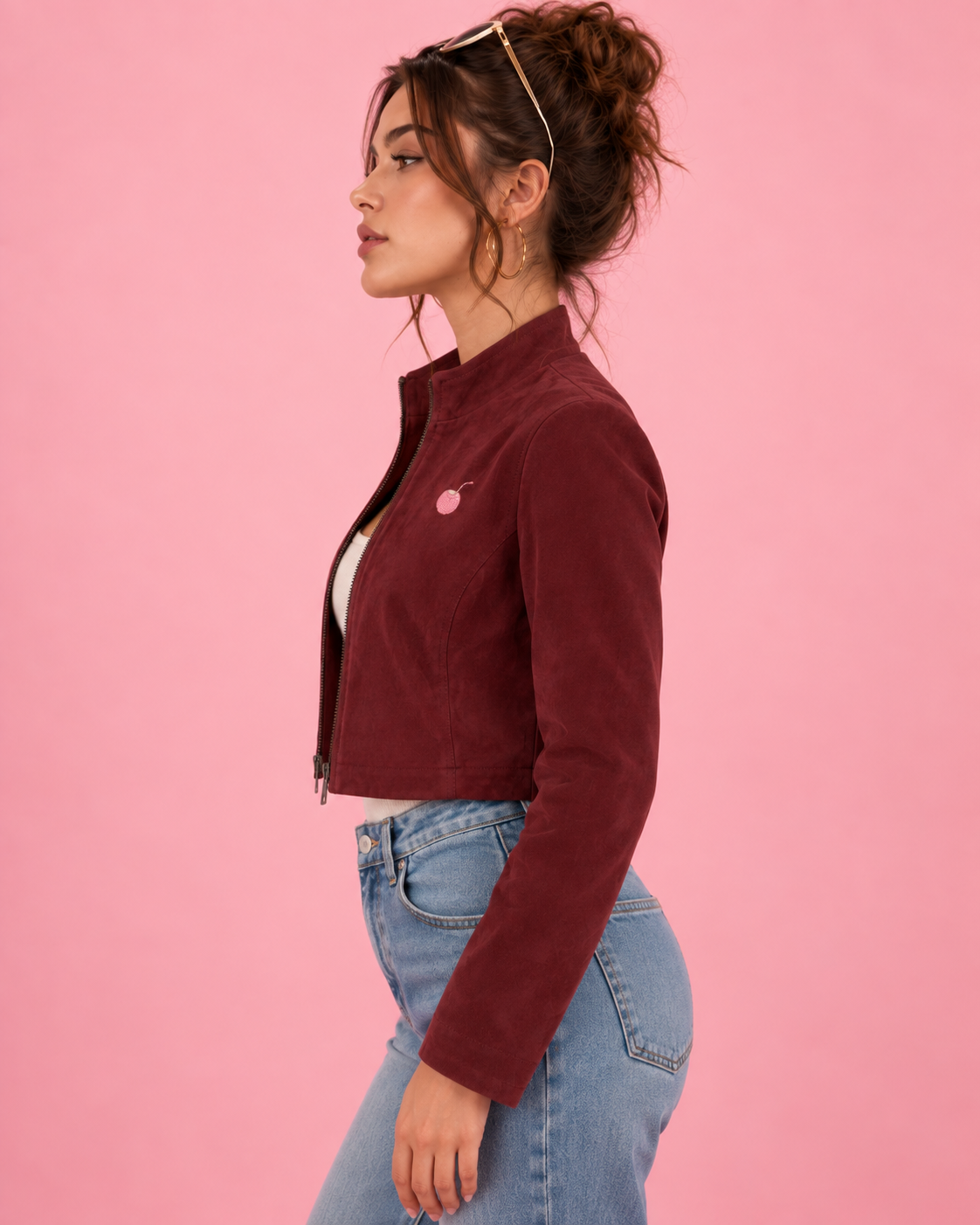 PinkyCoco Burgundy Cropped women's jacket left side profile