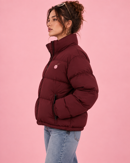 PinkyCoco Burgundy High-Collar women's puffer side profile