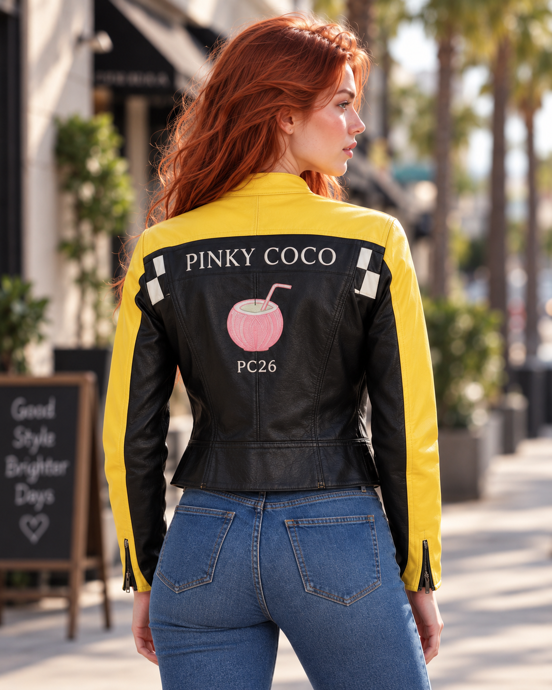 PinkyCoco Checkered Apex jacket checkerboard chest detail