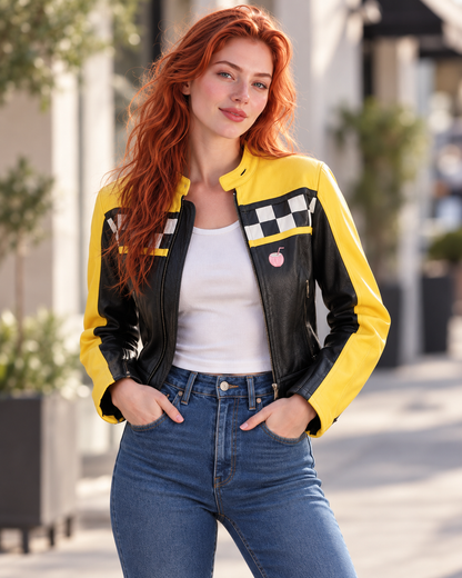 PinkyCoco Checkered Apex yellow sleeve and black leather detail