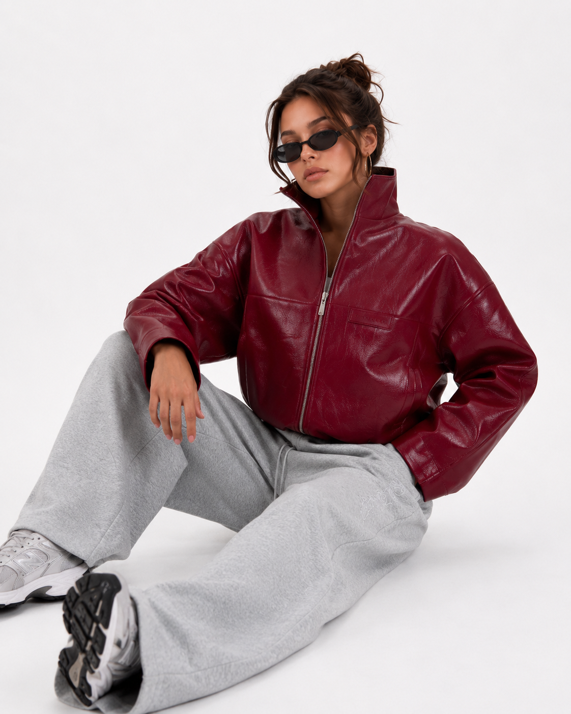 PinkyCoco Cherry Noir women's leather jacket full-length side styling