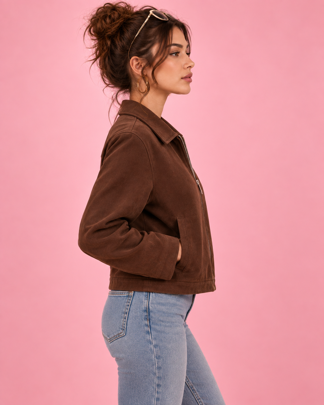 PinkyCoco Chocolate Boxy Zip women's jacket left side profile