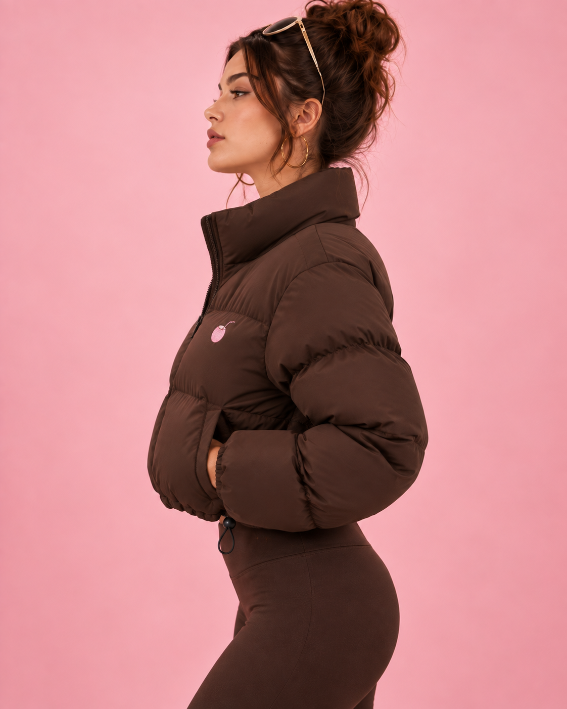 PinkyCoco Chocolate Funnel women's puffer side profile