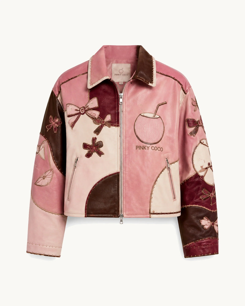 PinkyCoco Coco Patchwork Art Women's Leather Fashion Jacket
