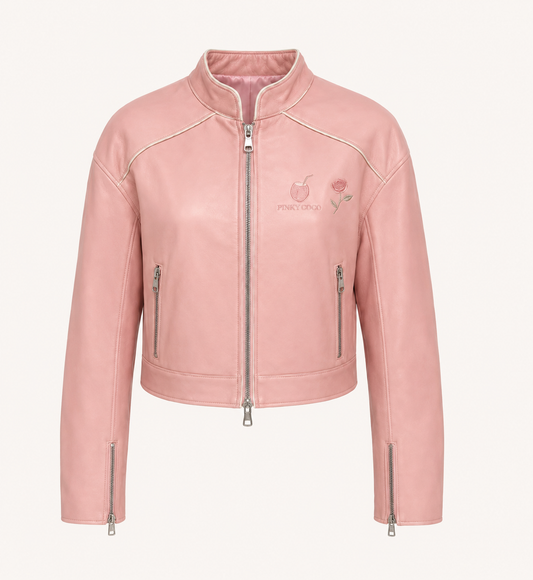 PinkyCoco Coco Rosette Women's Sheepskin Leather Jacket, clean front view