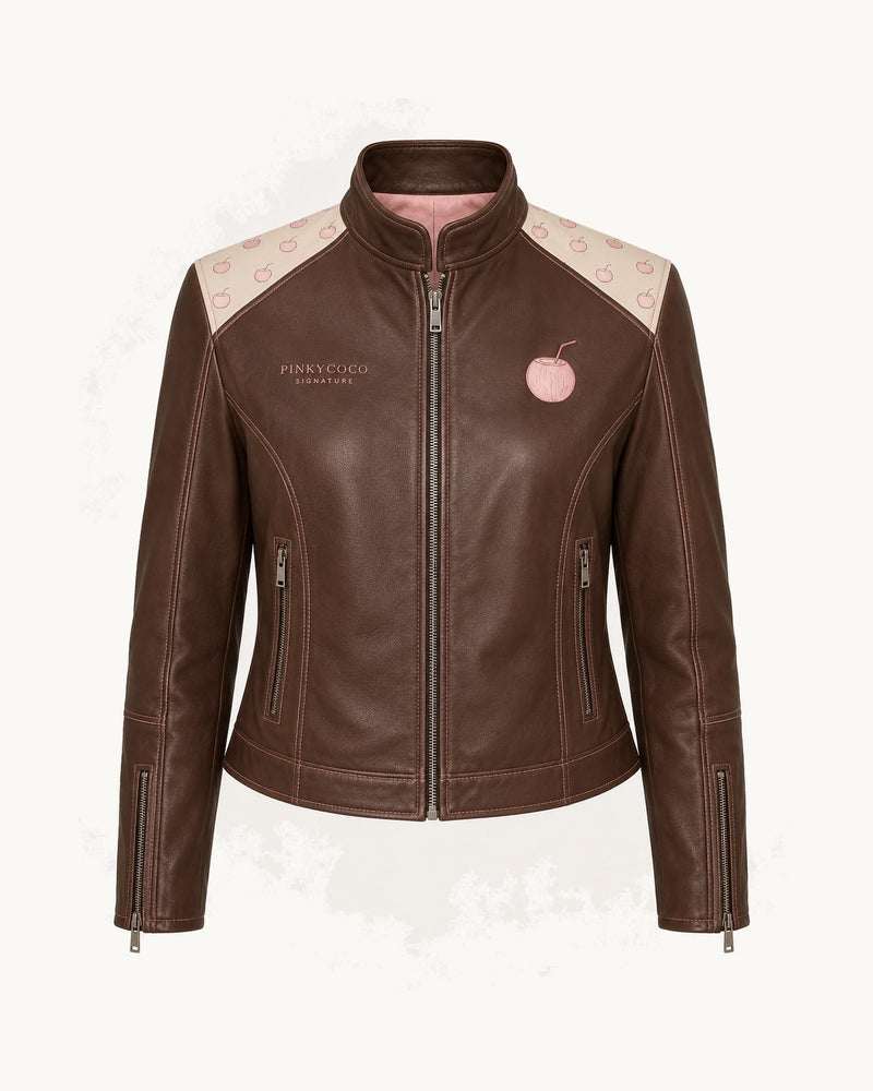 PinkyCoco Coco Signature Printed Women's Leather Fashion Jacket