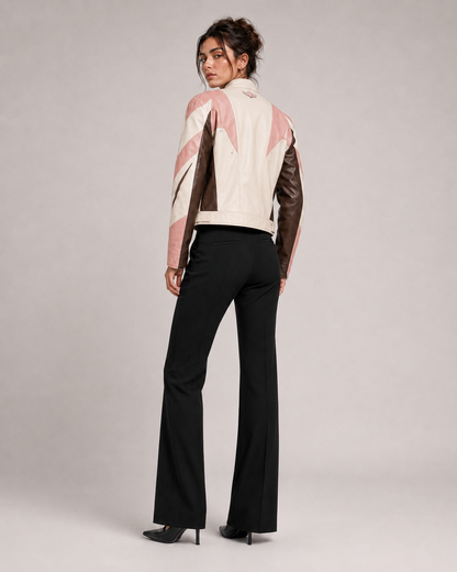 PinkyCoco Coconut Blush women's leather jacket back model view