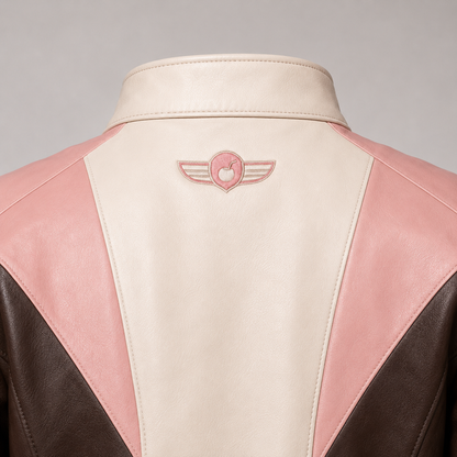 PinkyCoco Coconut Blush jacket back winged coconut emblem close-up