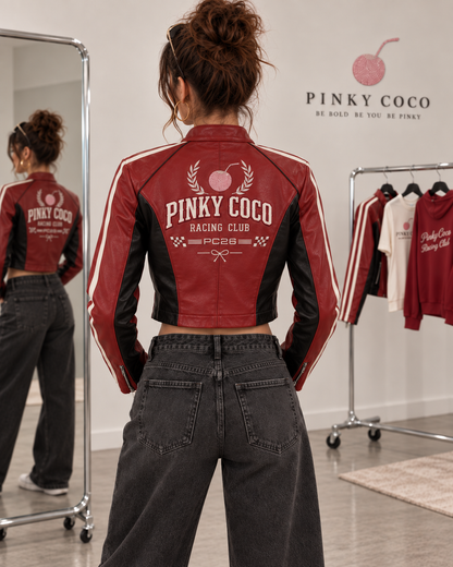 PinkyCoco Crimson Club red black white racer close-up