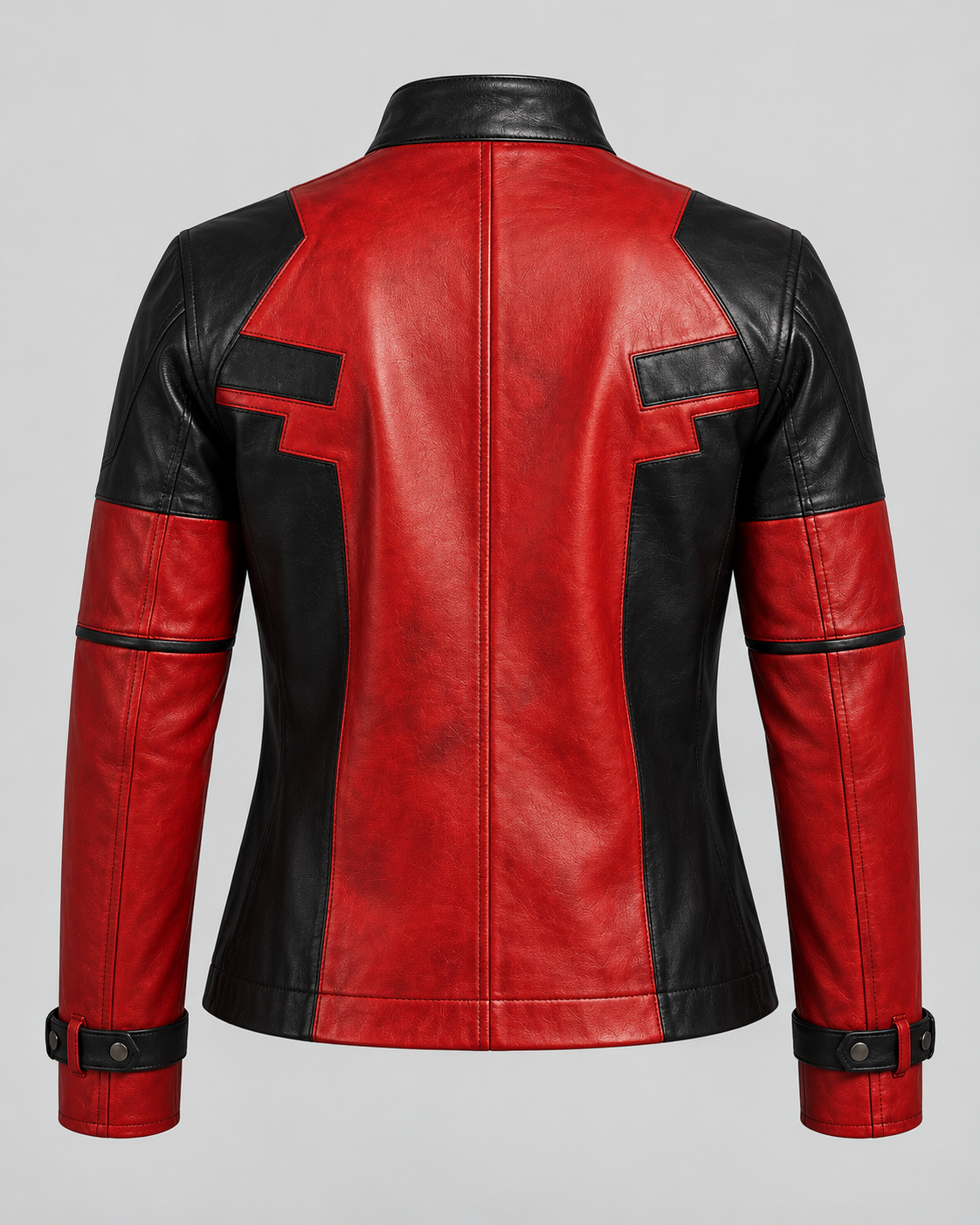PinkyCoco Crimson Shadow red black leather biker jacket product back view