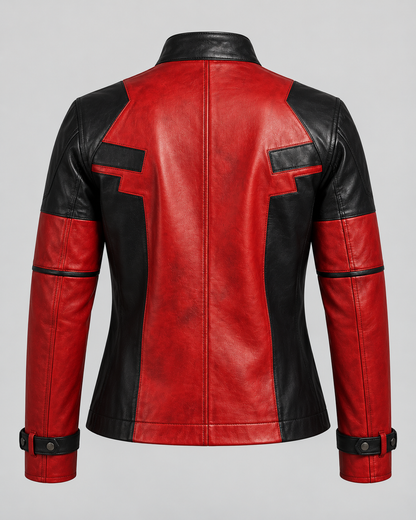 PinkyCoco Crimson Shadow red black leather biker jacket product back view