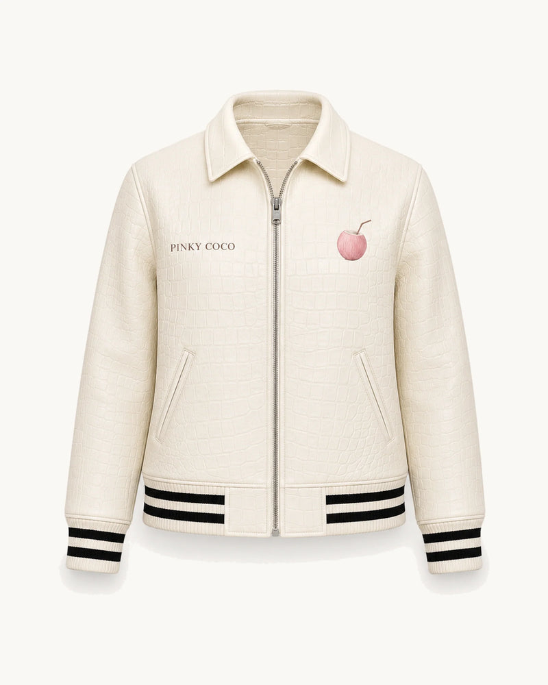 PinkyCoco Croc White Women's Leather Fashion Jacket