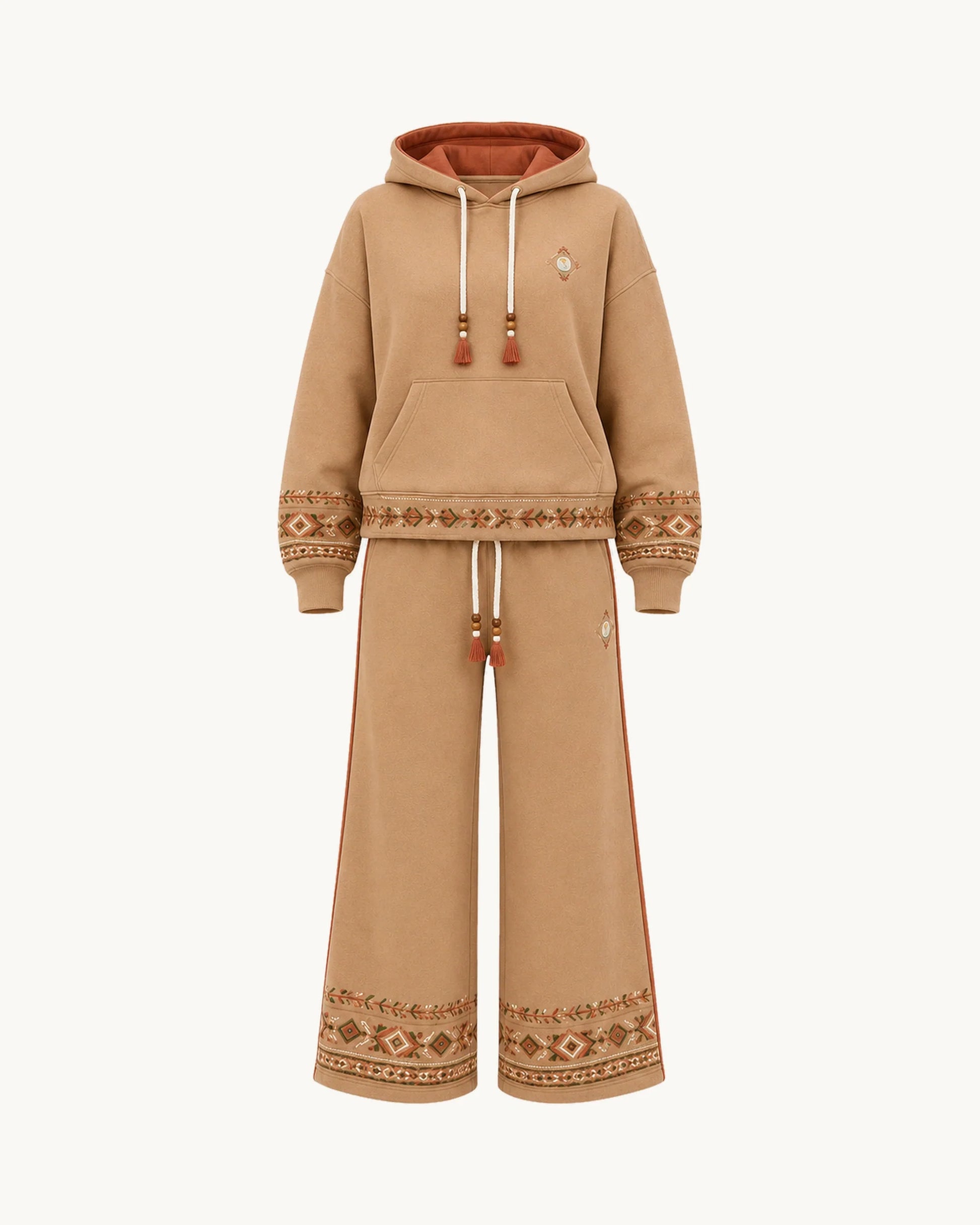 PinkyCoco Desert Coco Nomad Women's Fleece Hoodie & Sweatpants Set, front thumbnail on warm ivory background