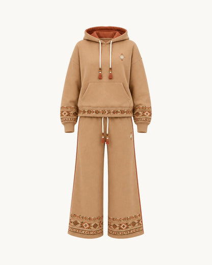 PinkyCoco Desert Coco Nomad Women's Fleece Hoodie & Sweatpants Set, front thumbnail on warm ivory background