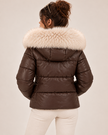 PinkyCoco Espresso Luxe brown quilted leather texture detail