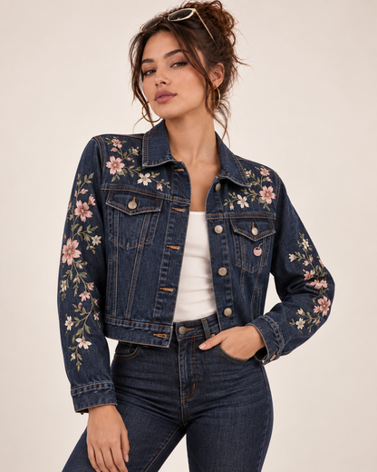 PinkyCoco Floral Denim women's denim jacket side profile