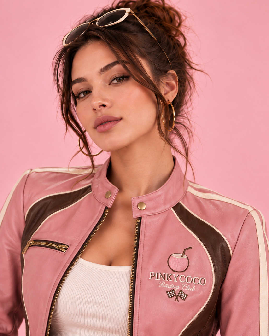 PinkyCoco Foxglove Pink women's cropped racing jacket straight front view