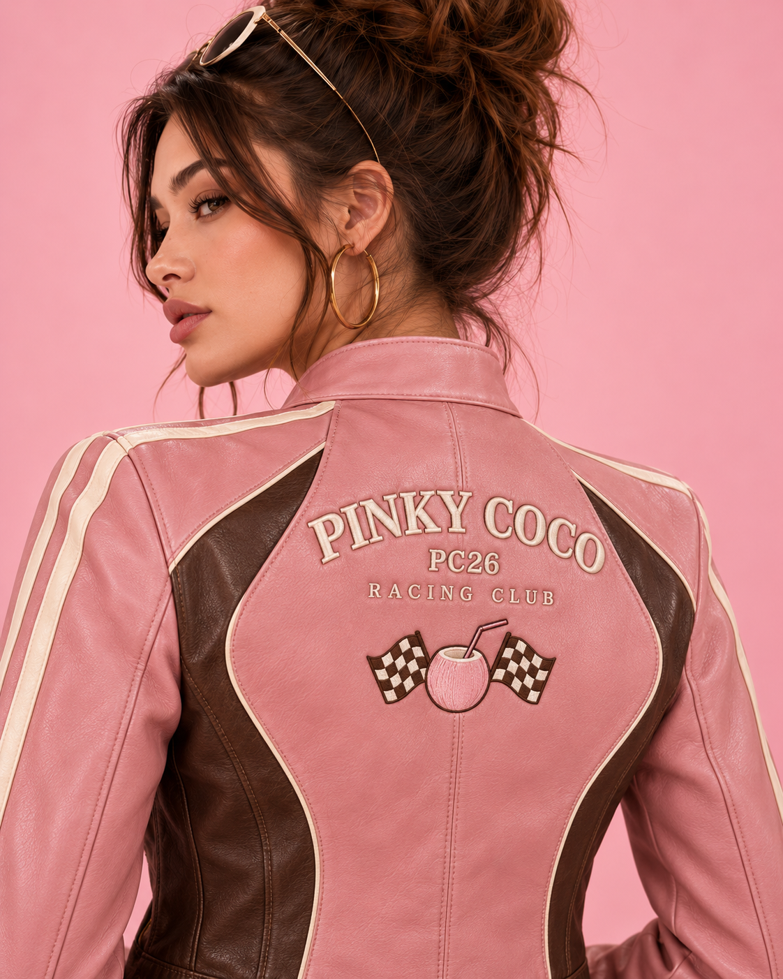 PinkyCoco Foxglove Pink cream sleeve stripe and brown panel detail