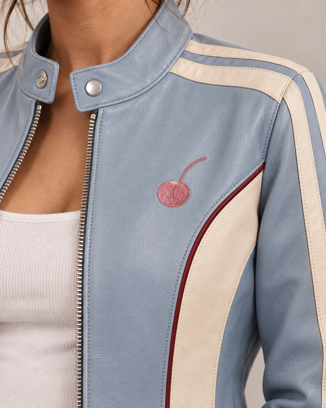 PinkyCoco Icy Blue Retro racing jacket side styling