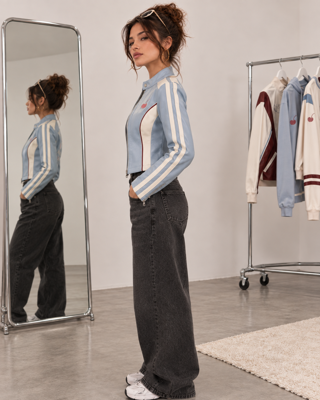 PinkyCoco Icy Blue Retro women's jacket back racing-club graphic view