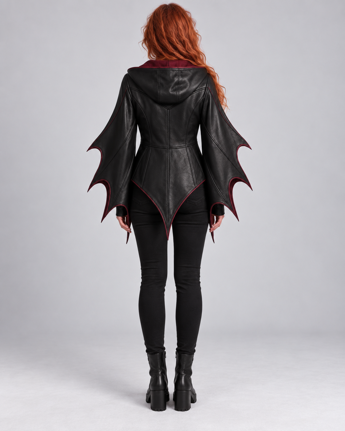 PinkyCoco Lilith Noir gothic leather jacket three-quarter styling
