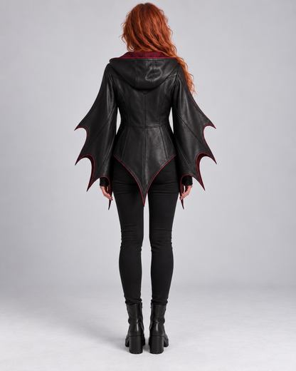 PinkyCoco Lilith Noir gothic leather jacket three-quarter styling