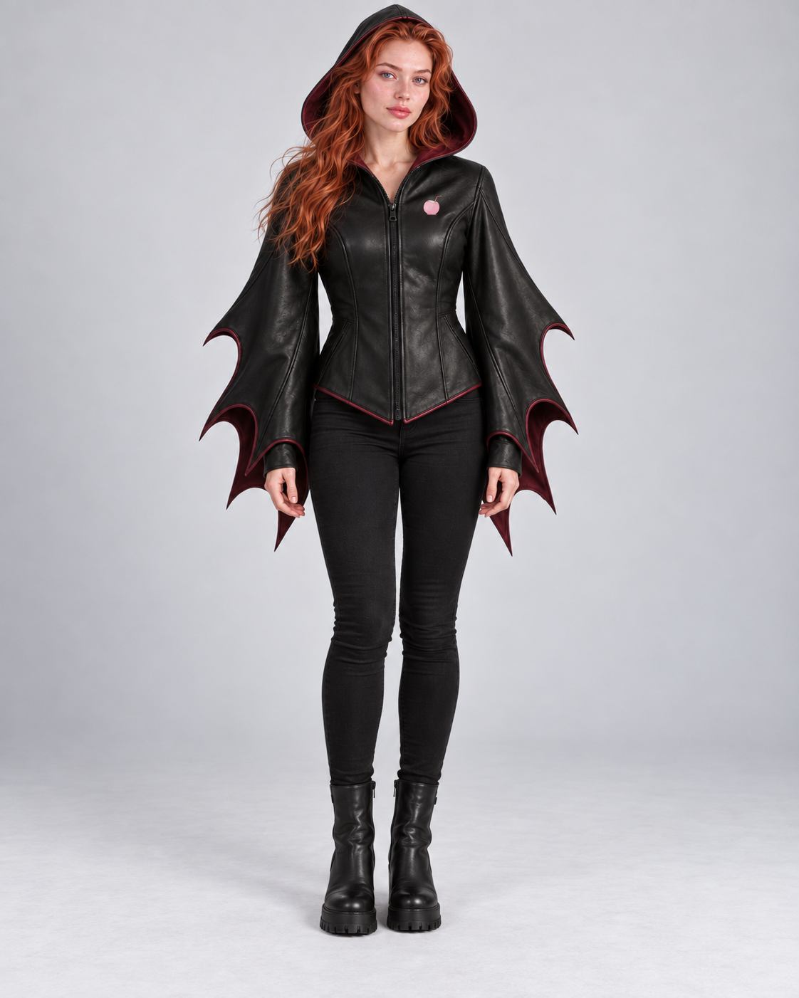 PinkyCoco Lilith Noir women's black leather jacket side profile