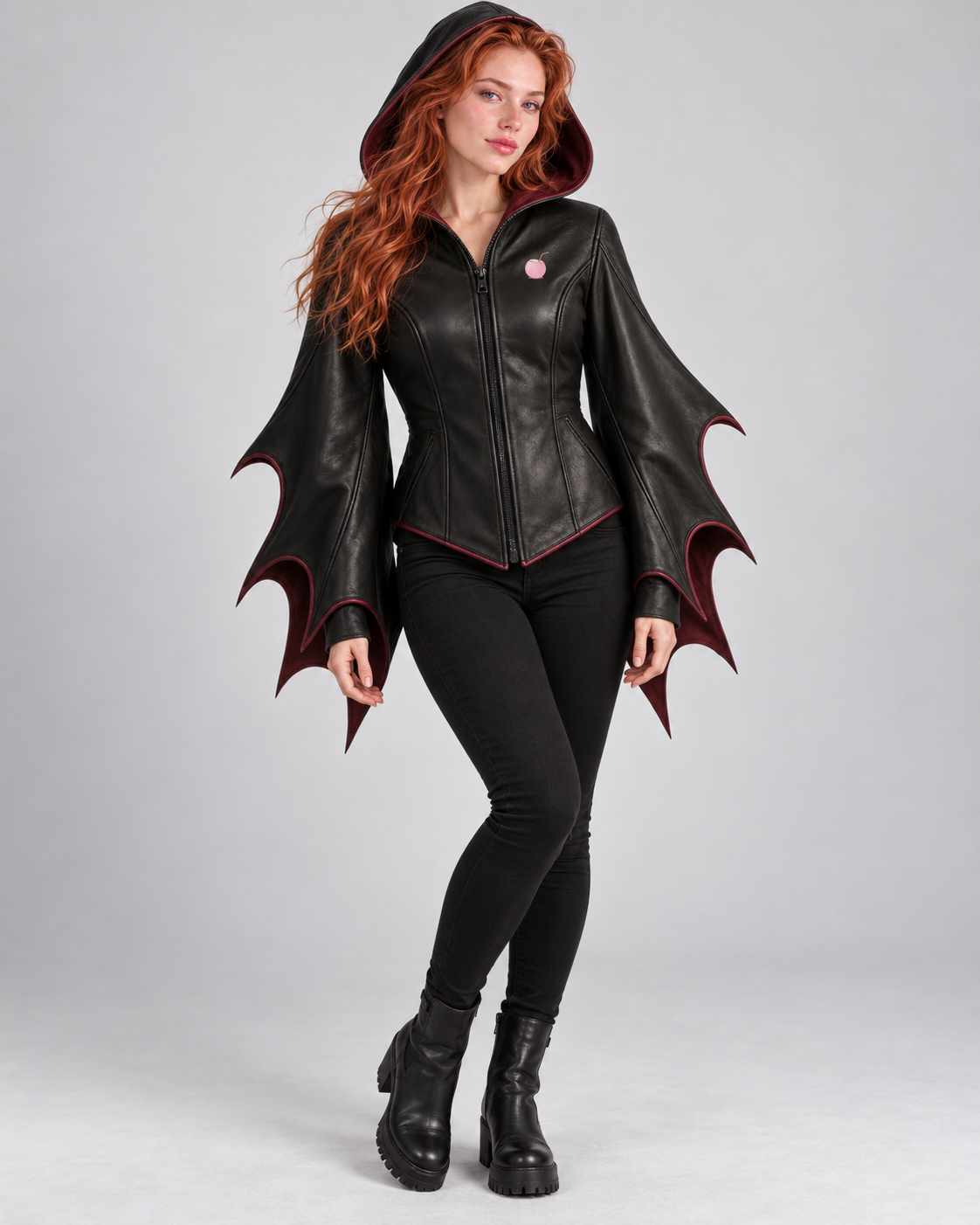 PinkyCoco Lilith Noir women's leather jacket rear three-quarter view