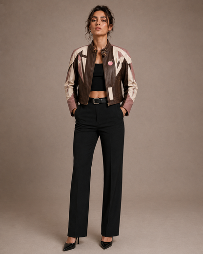 PinkyCoco Mocha Mauve women's racing jacket full-length front styling