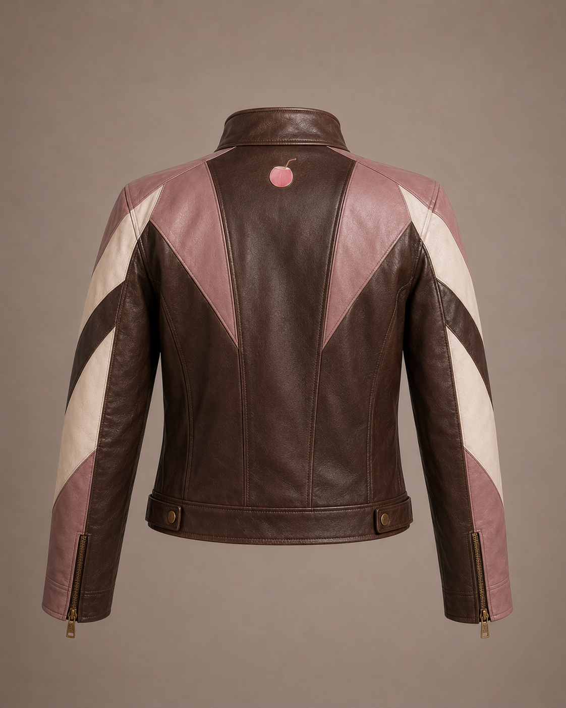 PinkyCoco Mocha Mauve brown cream racing jacket back product view