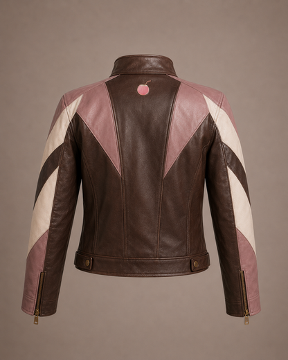 PinkyCoco Mocha Mauve brown cream racing jacket back product view
