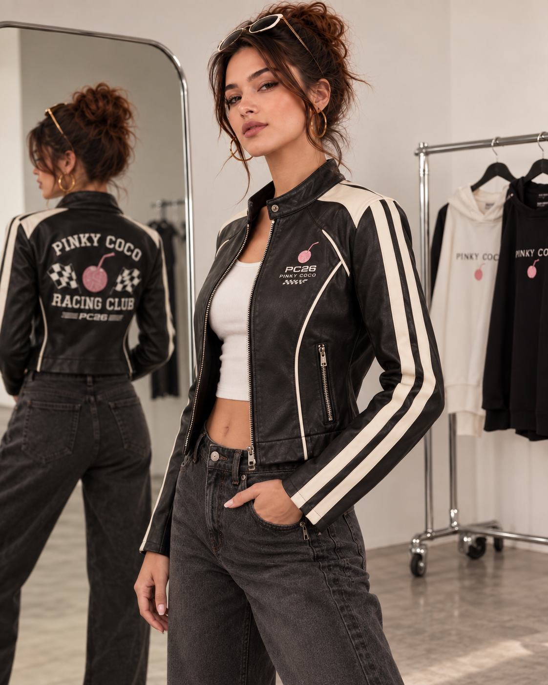 PinkyCoco Night Racer women's racing jacket alternate three-quarter view