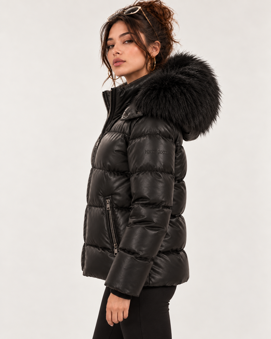 PinkyCoco Noir Luxe women's winter puffer lifestyle view