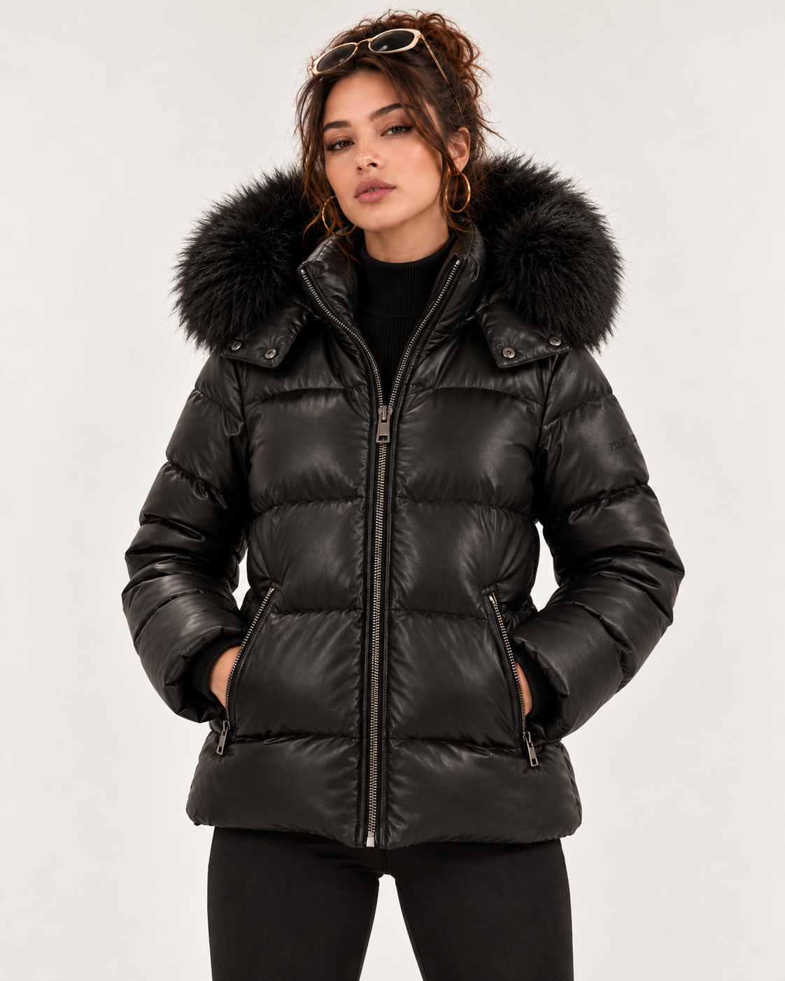 PinkyCoco Noir Luxe black leather puffer quilted texture detail