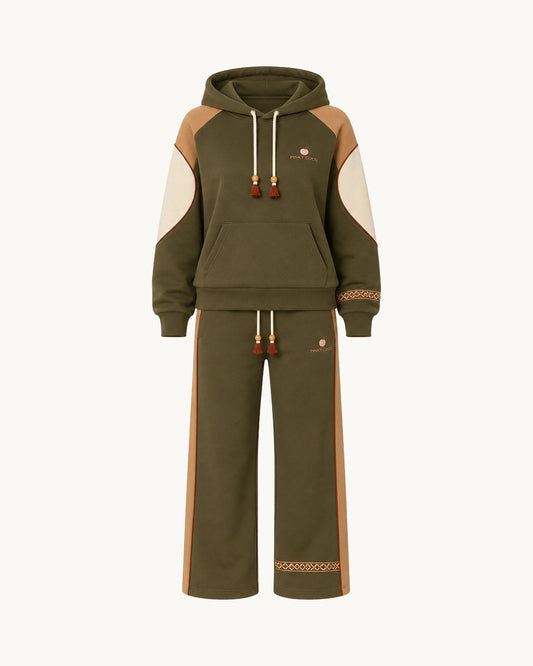 PinkyCoco Olive Desert Trail Women's Fleece Hoodie & Sweatpants Set, front thumbnail on warm ivory background