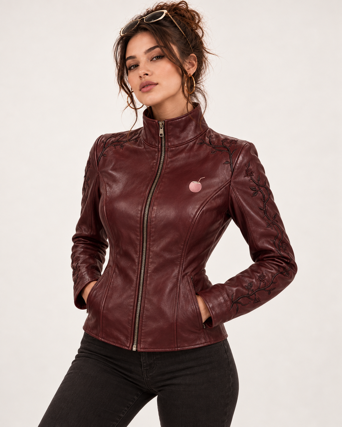 PinkyCoco Oxblood Gothic leather jacket three-quarter styling